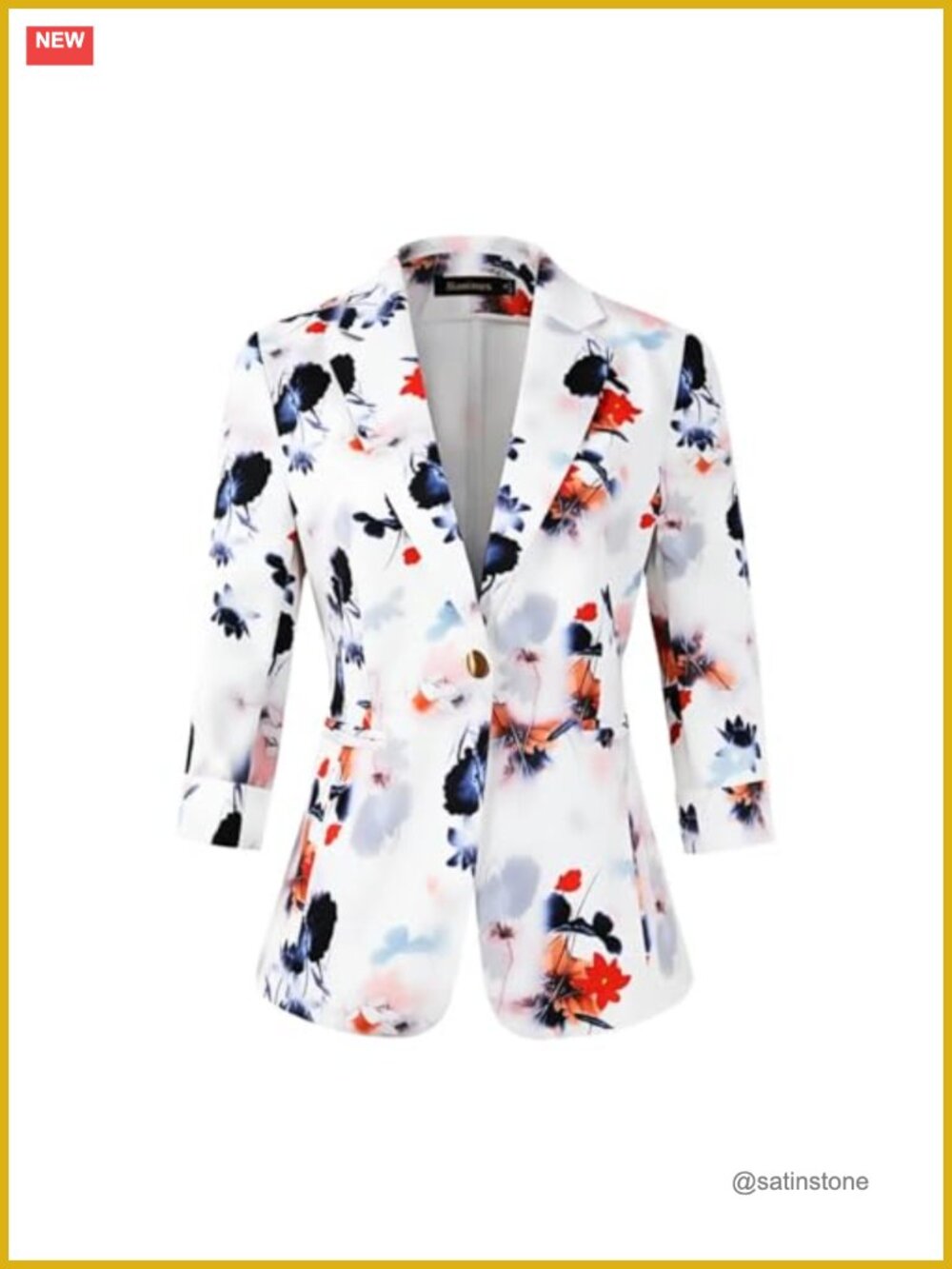 Womens 3/4 Sleeve Single-Breasted Lightweight Blazer Office Work Suit Jacket